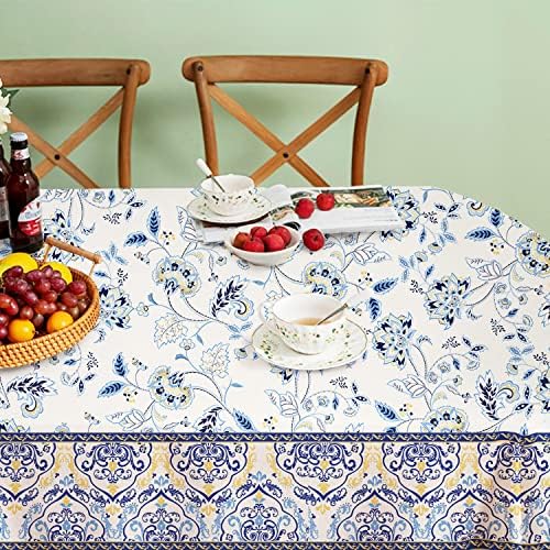 Ovalni stolnjak, plavo Žuti stolnjak sa cvjetnim uzorkom, francuski Country stolnjak za ovalne stolove 60 x 84,savršen za kuhinjsku večeru, restoran,pokrivač stola za praznični piknik