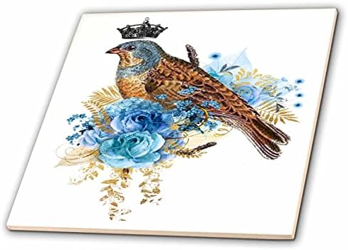 3drose Pretty Blue i Aqua Floral krunisan Vintage Bird Illustration-Tiles