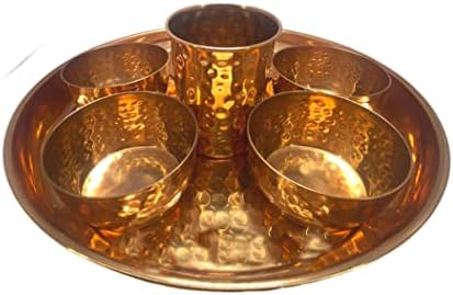 Bona Fide Copper Plate Set 9 komada bakrena tradicionalna večera set talaa, zdjele, stakla i kašika promjera 12 inčni puni bakar