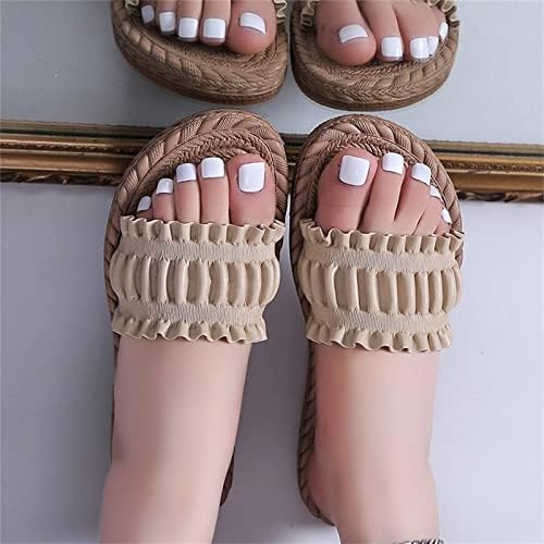 Gufesf ženske sandale, jednobojne plisirane čipkaste sandale za žene kožne cipele s otvorenim