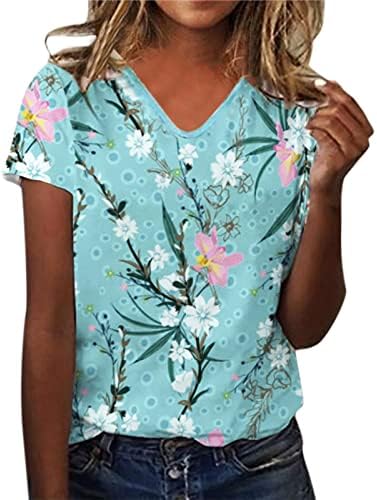Ljeto Ženski kratki rukav V izrez cvjetni tiskani TOP T majice Ležerne majice Tee scoop vrat dugih rukava