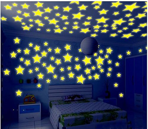 ASTRQLE 100pcs mješovite svijetle svjetlosne fluorescentne zvijezde plastične noktilucentne naljepnice