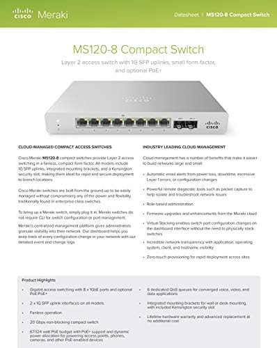 MS120-8LP-HW Cisco Meraki Cloud upravljani mrežni prekidač Nema dozvole