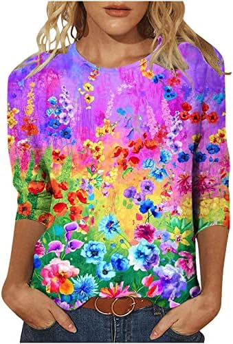 Majica tinejdžerke 3/4 rukav 2023 pamuk Crew vrat cvjetna grafika sretan poklon Brunch Uskršnja majica za