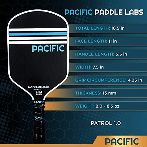 Laboratorija Pacific Patrol 1.0 Pickleball vesla, fiberglas, 13 mm, Uspa Odobreni reket za kiseli krastavci, karbonska