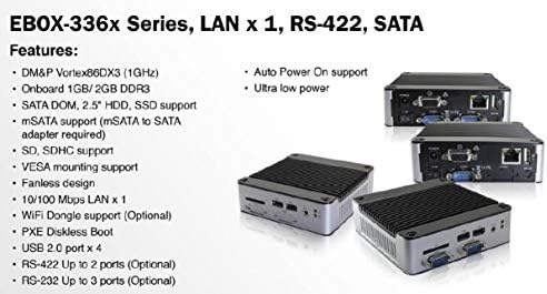 Mini Box PC EB-3360-L2B1C3 podržava VGA izlaz, RS-232 Port x 3, CANbus x 1, SATA Port x 1 i automatsko