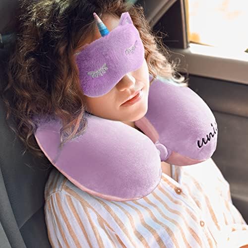 Jastuk za putovanja u urnexttour za djecu, jednorog memorijski pjenasta jastuk sa slatkom maskom za spavanje i ušima, lagani putni jastuk za avion, automobil, vlak, autobus i kućnu upotrebu