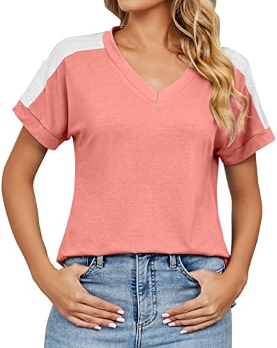 Ženska majica Loose Fit ženske majice kratki rukav u boji blok / čvrsti vrhovi Casual ljetne majice za planinarenje