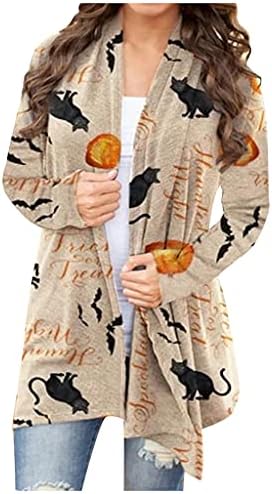 Ženski Kardigani Za Noć Vještica Ghost Pumpkin Bats Print Cardigan Jacket Plus Size Udoban Casual Jesenji Džemper