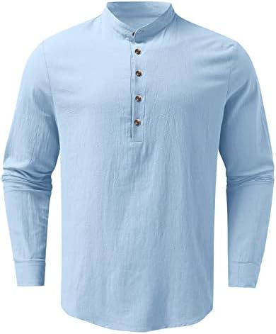 Pamuk i posteljina konoplja dugačka bluza Top za muškarce Henley V izrez majica s dugim rukavima Hippie Casual