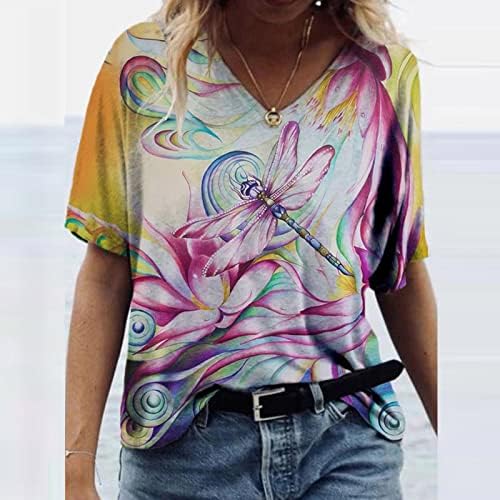 Ženska modna casual plus veličina Scenic Cvijeće Štampanje V-izrez T-majice