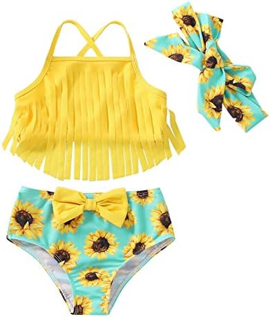 Ljetne male djevojke Bowknot suncokret otisci tassel trodijeli kupaći kostimi kupaći kostim bikini traka