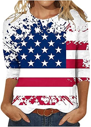 Dan nezavisnosti majice ženske 3/4 rukave majice modni Crewneck zvijezde i trake štampane bluze bluze