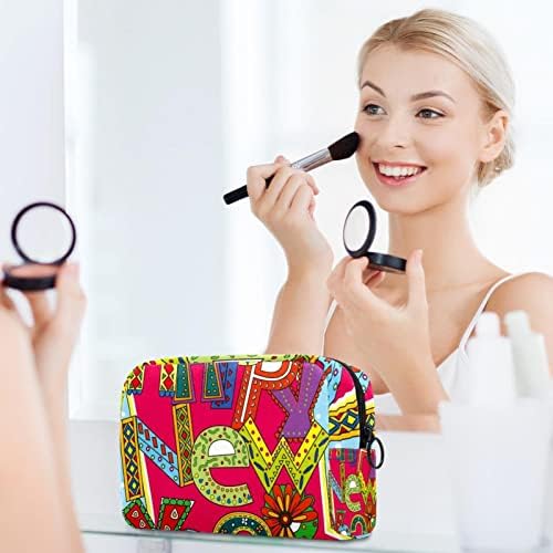 Mala šminkarska torba, patentno torbica Travel Kozmetički organizator za žene i djevojke, sretna nova godina crtić