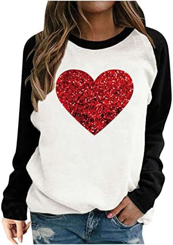 Ženski vrhovi Love Heart Tree Grafičke majice dugih rukava za ženske duksere za vrat duksela za valentinovo pulover