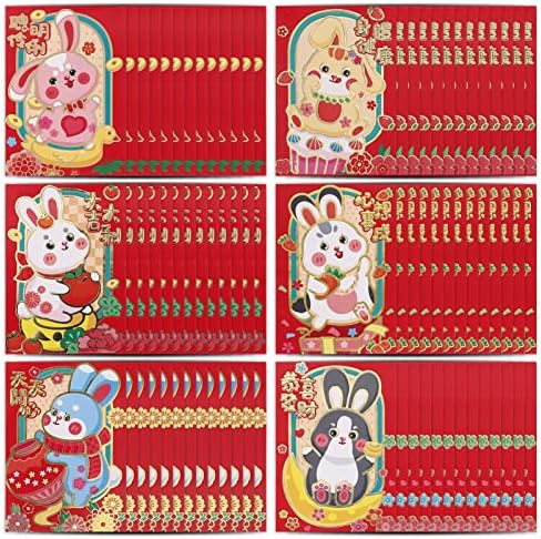 Aboofan 60kom 2023 crvene koverte kineska Nova Godina zeca Hongbao Zodiac Rabbit godina crveni džepni novac
