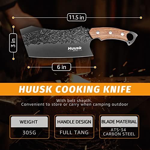 Huusk kolekcionarski noževi Set Chef nož & meso Cleaver nož sa pojasom omotač i poklon kutija