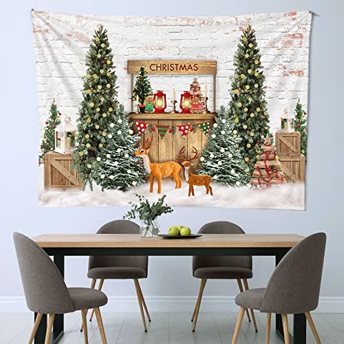 7x5ft Božić pozadina Božić stabla jelena pozadina zimski zid od opeke Drvena kutija stol Gingerbread