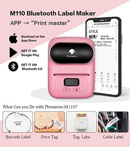 Phomemo M110 Bluetooth Label Maker sa 3 rolne 1.96 x 2.75 termalne naljepnice-Thermal Label Maker Printer primjenjuju se na etiketiranje, ured, kabl, Maloprodaja, barkod, kompatibilan sa Android & amp; iOS