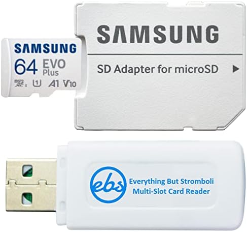 Samsung Micro EVO Plus 64GB SDXC memorijska kartica sa adapterom radi sa Samsung A03s, A03 jezgro, A22 klasa telefona 10 U1 UHS-I V10 A1 paket sa 1 Sve osim Stromboli SD, čitač TF kartica