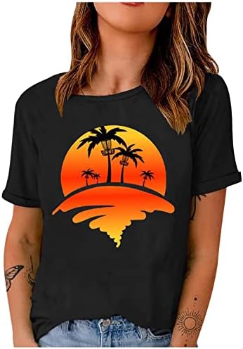 Majica na plaži Hawaii Ženska majica za surfanje palma za palme, kratki rukav Crewneck Tee Top Holiday Casual Tunika Tunika
