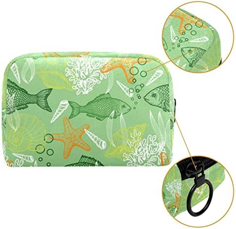 Tbouobt kozmetičke torbe za šminke za žene, male šminkerne torbice za šminku, zelena riba zvijezda koraljna okeanska životinja