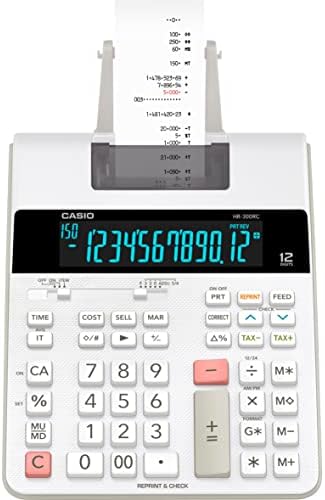 Casio hr-300rc kalkulator za štampanje sa LCD ekranom sa pozadinskim osvetljenjem, Belo, Mini-Desktop