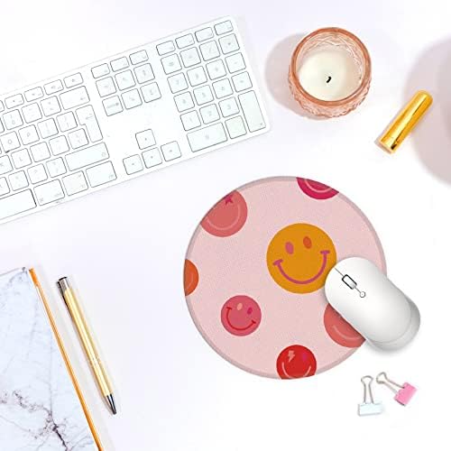 Slatka smajličano lice vruće ružičaste ružičastom jastučićem za miša 7,9x7,9 inča, operirana okrugla tkanina Mousepad za uredski laptop računar, neklizajući gumeni bazori za miša za bežični miš, pokloni za teen djevojke