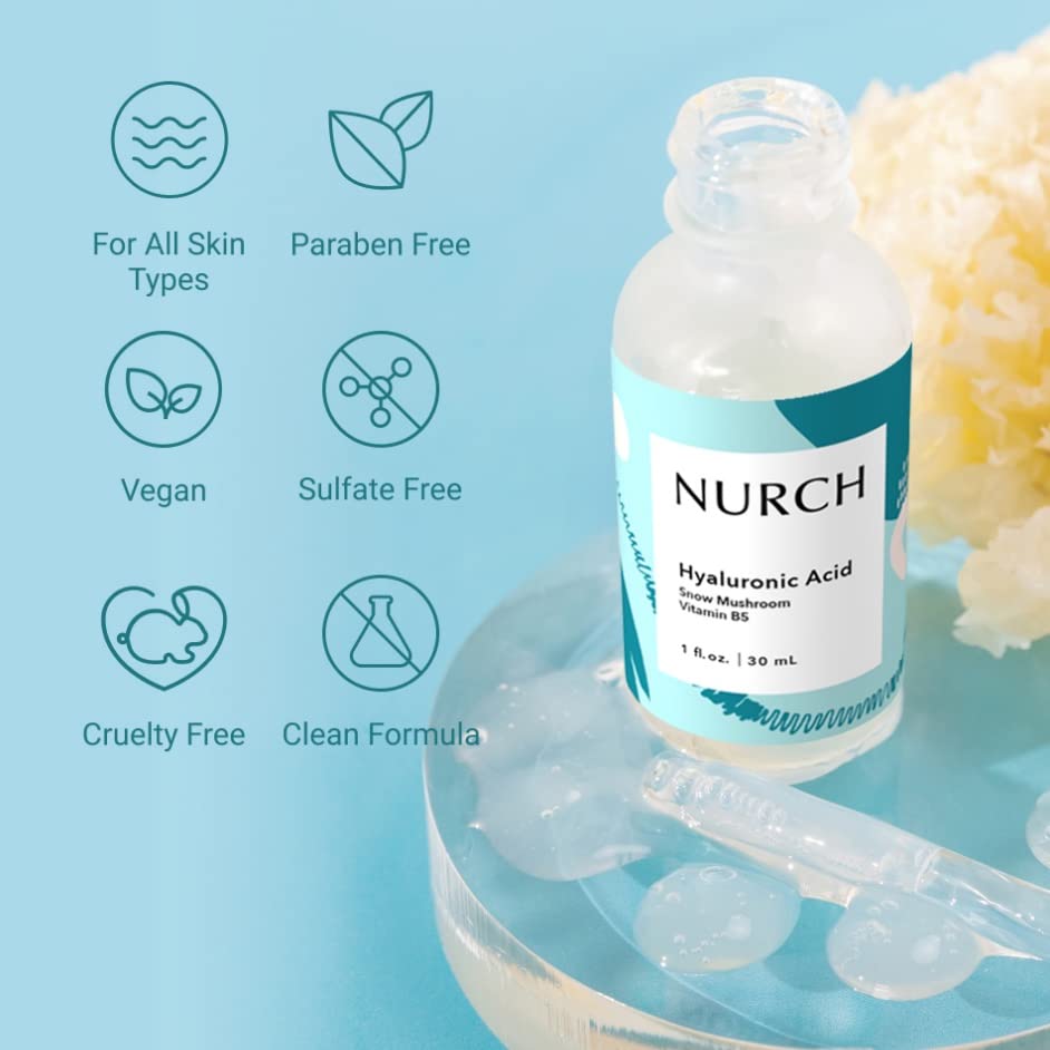 Nurch Pure hijaluronska kiselina Serum za lice + snijeg gljiva + Vitamin B5 / prirodni & amp;