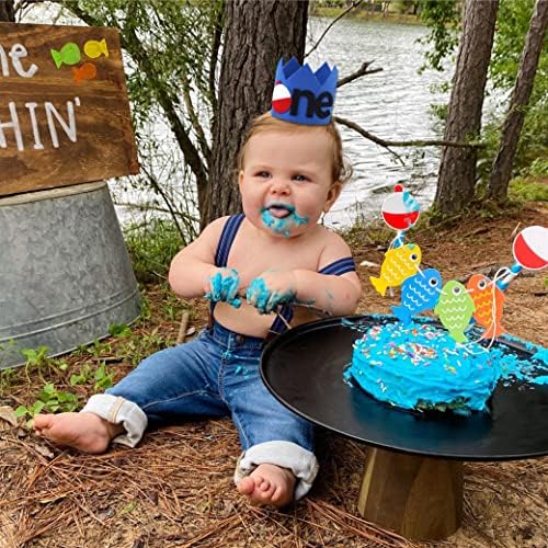 MADENG velika rođendanska kruna - plava Netkana riba tematska zabava dekoracija, slatki mali Ribar Baby