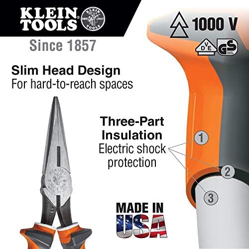 Klein Tools 2037eins klešta za Linemans, rezači sa strane dugog nosa, 7-inčni Slim izolirani
