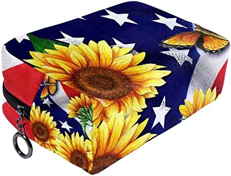 Tbouobt kozmetičke vrećice za žene, torba za šminku Travel Toaletska torba Organizator, američki suncokreti Leptir Flag
