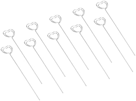 PATIKIL 4,7-inčni držač metalne žice za postavljanje kartica, 20 pakovanja fotografija slika cvjetni odabiri kopče u obliku srca za vjenčanje na zabavi prikaz DIY, srebrni ton