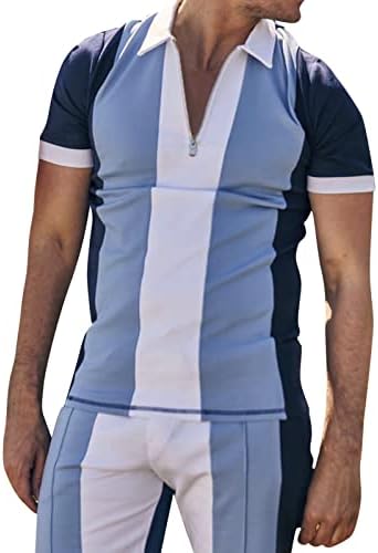 WENKOMG1 Muška karirana prugasta Polo majica ljetne majice s kratkim rukavima labave majice za Revere jednobojne majice s V izrezom L0322