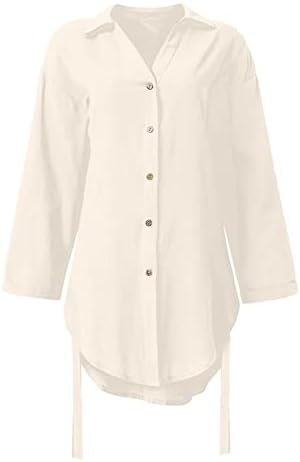 Miashui dugačka formalna haljina Plus Size ženske kratke rukave sa dugmetom down Shirts Cotton Linen Collared