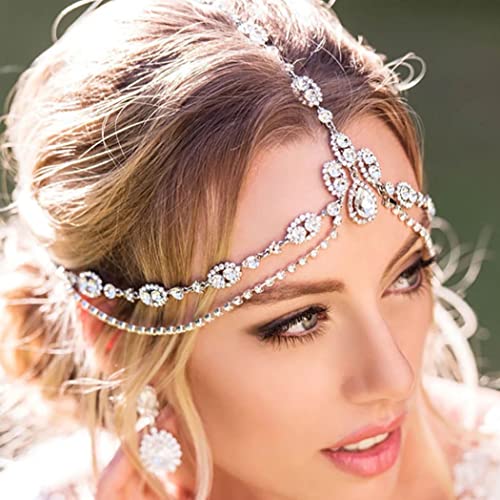 Aceorna Rhinestones lanac za glavu svadbena traka za čelo Boho Crystal lanac za kosu slojeviti kostim pokrivala za glavu vjenčani nakit za žene i djevojčice