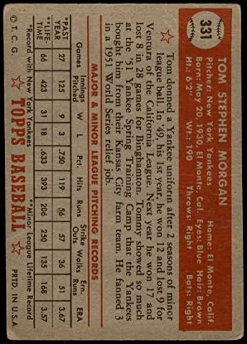 1952 TOPPS 331 Tom Morgan New York Yankees Fair Yankees