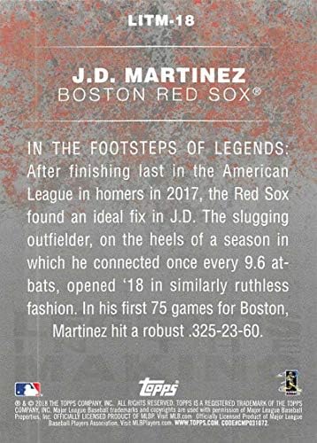 2018 Ažuriranje topps i ističe legende za bejzbol serije u plavoj boji # LITM-18 J.D. Martinez Boston Red Sox Službena MLB kartica za trgovanje