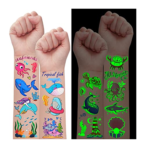 Partywind 20 listova privremene tetovaže za djecu okeana, lažne naljepnice za tetovaže ispod mora / plaže/bazena