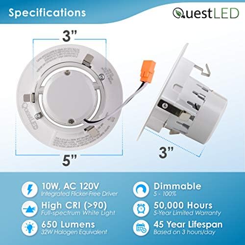 QuestLED 4 LED podesivo rotirajuće Downlight 6 paket, 10W Zatamnjivo LED plafonsko svjetlo, Gimbal & amp; okruglo sočivo