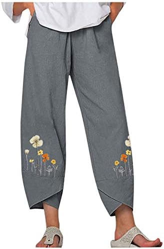 Ljetne posteljine za žene labave fit pamučne posteljine obrezane hlače od pune boje trendy lagane pidžame hlače s džepovima