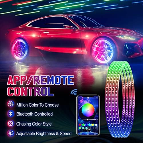 Amonly 17inch RGB LED komplet prstenova na točkovima svjetlo za gume sa Žmigavcem i funkcijom kočenja Dream Chasing Dancing boja neonsko svjetlo na Naplatku kontrolirano daljinskim upravljačem / aplikacija za kamion Jeep Offroad Car