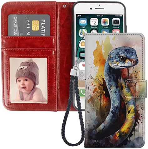 SHENCANG BLUE Džepni slučaj pogodan za iPhone 6 / 6S Snake Cobra ART-14 Novčani i ID nosač kartica Novčanik SIDCHStand Multifunkcijski kućište za mobitel sa vrpcom