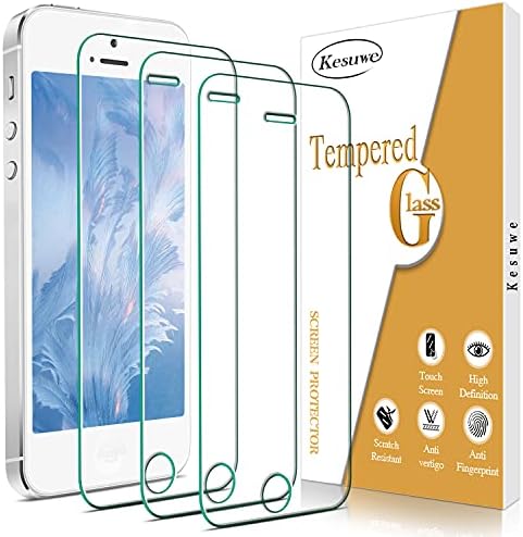 Kesuwe [3-Pack] zaštitnik ekrana za Apple iPhone SE , 5, 5S, 5C, kaljeno staklo, protiv ogrebotina, bez mjehurića, 9h tvrdoća, pogodna za futrole