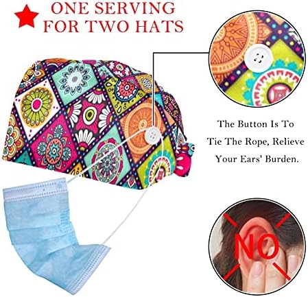2 pakovanja Radna kapa s gumbom i dugačkom opsegom za žene Duga kosa Podesiva kravata Stražnji šešir