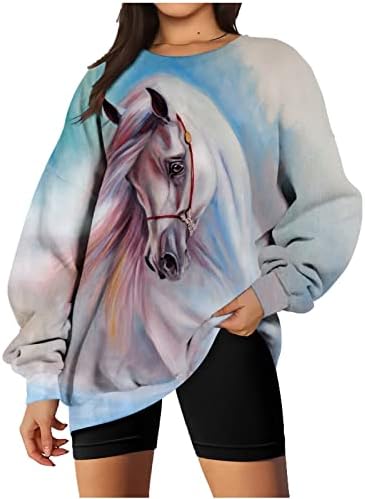 Prevelika majica Raglan Žene Trendy Konj Ispiši duksere Ležerne prilike sa slobodnim padom pulover s dugim rukavima