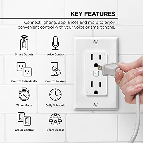 Merkury Innovations Smart Outlet u zidnu utičnicu sa Wi-Fi glasom kontrola, raspored timeri za svjetla i uređaje, nije potreban čvorište, kompatibilan s Alexa & Googleom Home