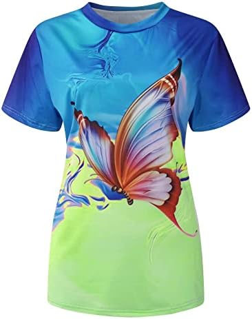 Gradient Colorblock cvjetni ispis labavi fit bluze za teen djevojku kratki rukav Crewneck Spandex vrhovi ženske 2023 ps