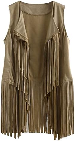 Faux Suede prsluk za ženska fringe 70s Hippie bez rukava otvorena prednja kardigan tassel jakne Vintage odjeća