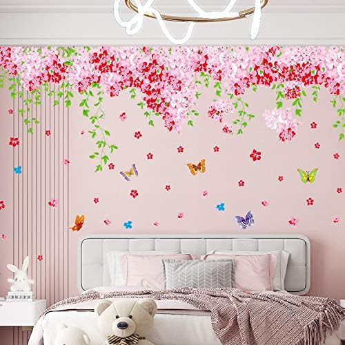 RW-239 Pink Flowers zidne naljepnice 3D warm Peach Blossom zidne naljepnice uradi sam uklonjivi leptir Cherry